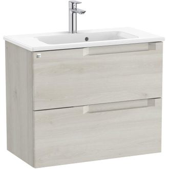 Roca Roca - Pack Unik Mueble Base Compacto De Dos Cajones + Lavabo Aleyda Color: Blanco Madera - Medidas: 705x380x565 Mm