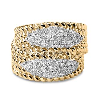 House of Brilliance 14K Yellow Gold Plated Silver 1.0 Cttw Diamond Cluster Crossover Ring Band