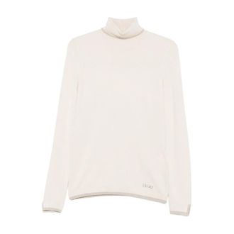 Liu Jo Turtlenecks, female, White, Size: XS Off-White Turtleneck Sweater Metallic Trim