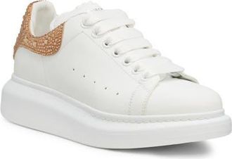 Alexander McQueen Oversize Crystal Embellished Sneaker in White/Dark Camel at Nordstrom, Size 10.5Us
