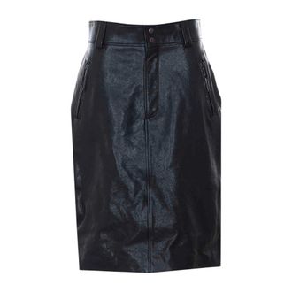 Saint Laurent Falda L&aacute;piz de Cuero con Cintur&oacute;n - Skirts - Mujer - Negro - L