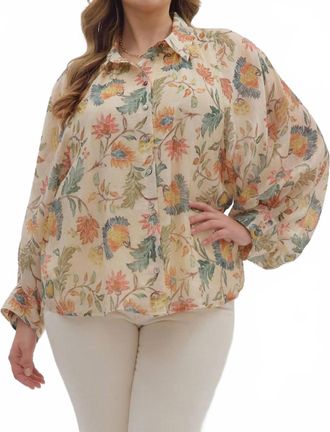 Entro Floral Print Long Sleeve Button-Down Top In Ivory