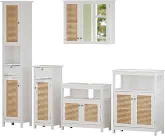 Vicco Conjunto De Muebles De Ba&ntilde;o Rosario, Blanco, 5 Partes, Con Armario Alto