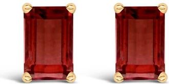 House of Brilliance 14K Gold 6x4MM Emerald Shaped Gemstone Solitaire Stud Earrings in Red Garnet | Yellow at Nordstrom