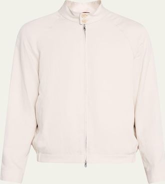 Brunello Cucinelli Mens Linen and Silk Full-Zip Bomber Jacket