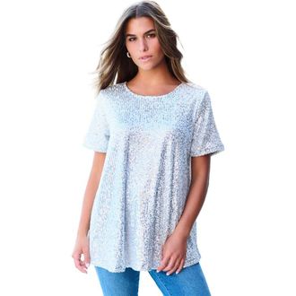 Roaman's Plus Size Sequin Swing Tee in Silver Shimmer at Nordstrom, Size 12