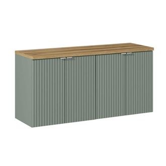 Petits Meubles Mueble bajo lavabo 4 puertas encimera estratificado Verde marr&oacute;n