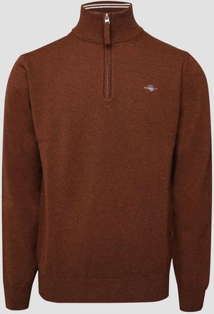 GANT Mens Lambswool Half Zip Sweater in Brown - Size X-Large