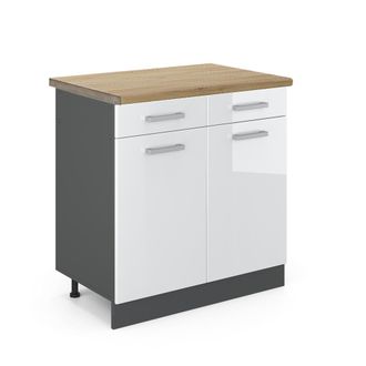 Vicco Mueble Bajo De Cocina R-line, Blanco Alto Brillo, 80 Cm, Et Roble