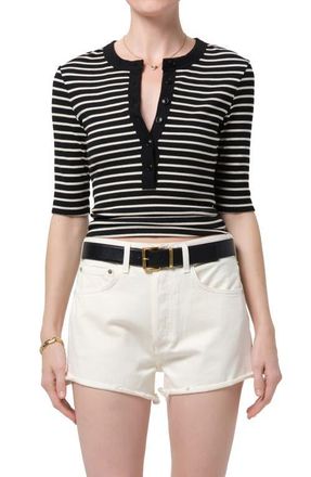 Citizens Of Humanity Nali Stripe Cotton Blend Rib Henley Top in Anthracite at Nordstrom, Size X-Small