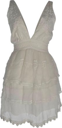 LoveShackFancy Tiered Lace Mini Dress in White Cotton