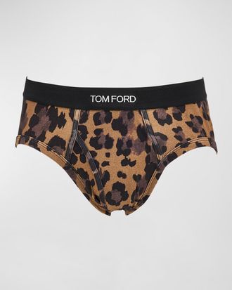 Tom Ford Mens Leopard-Print Cotton Jersey Briefs
