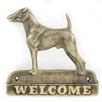 OEM Fox Terrier De Pelo Corto: Placa De Bienvenida De Lat&oacute;n Con Un Perro, Placa De Bienvenida &Uacute;nica Con La Inscripci&oacute;n Welcome De Art-dog