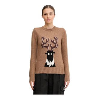 Emporio Armani Train Apres Ski Graphic Sweater - Dames - Ronde hals truien - Bruin - XS - Katoen - Truien & Vesten