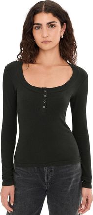 Free People Wide Awake Layering Top Womens Black Cotton Long Sleeve GBO3671