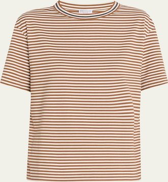 Brunello Cucinelli Monili Trim Striped Cotton T-Shirt