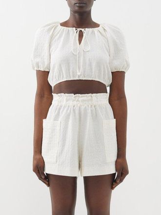 Casa Raki Rosa Puff-sleeve Organic-cotton Blouse - Womens - White