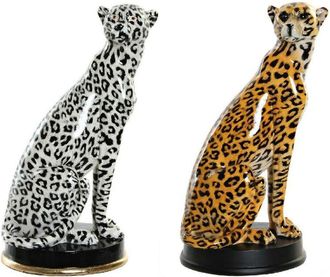 DKD Home Decor Statua Decorativa DKD Home Decor Bianco Nero Arancio Leopardo Coloniale 16 x 16 x 32 cm (2 Unit&agrave;) (2 Pezzi)