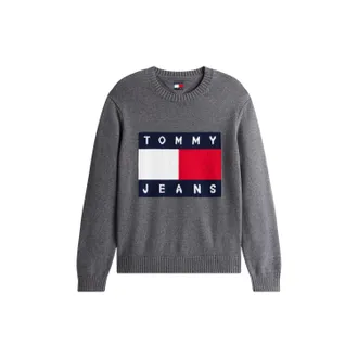 Tommy Jeans Heren Vlag Logo Ronde Hals Trui (Zwart Heather)