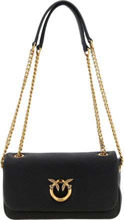 Pinko Rectangular Handbag With Gold-Tone Horizontal Chain And Flap Closure