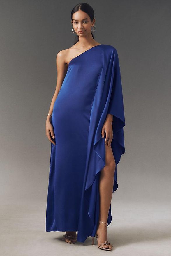 Tiana One-Shoulder Satin Kaftan Maxi Dress