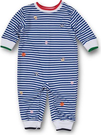 Florence Eiseman Stripe Knit Longall With Emb Sport Balls in Royal Stripe at Nordstrom, Size 18M