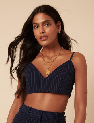 Nobody's Child Poppy Delevingne Navy Pinstripe Cara Bralette
