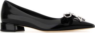 Jimmy Choo London Womens Auria Ballet Flat Black Leather Crystal