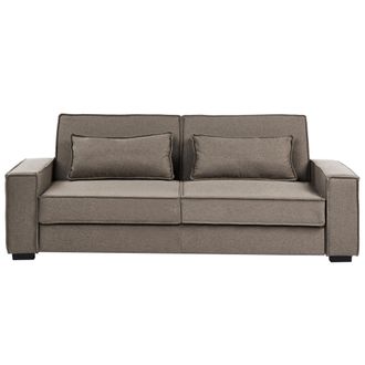 Beliani Sof&aacute; Cama 3 Plazas Tapizado De Tela Con Cojines Mecanismo Clic Clac Patas De Pl&aacute;stico Sala De Estar Dormitorio Marr&oacute;n Arole