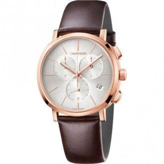 Calvin Klein Elegant Quartz Horloge met Bruine Leren Band - Dames - Horloges - Bruin - ONE Size - Leer - Accessoires
