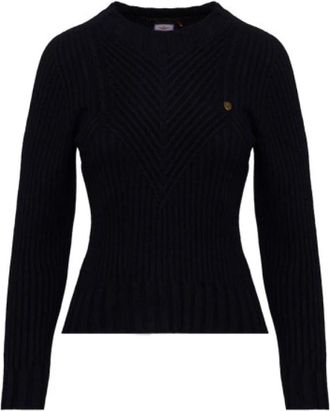 Aeronautica Gebreide Trui met Twists - Dames - Ronde hals truien - Blauw - M - Truien & Vesten