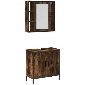 vidaXL Set De Muebles Ba&ntilde;o 2 Pzas Madera Contrachapada Roble Ahumado Vidaxl