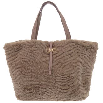 Ferragamo Brown Leather Fur Tote Bag (Pre-Owned)