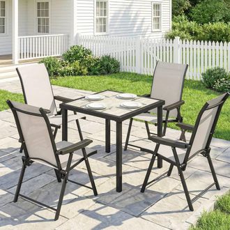 OUTSUNNY 5 Pieces Outdoor Dining Set, Garden Dining Set for 4 in Beige | Size: 80 cm x 80 cm