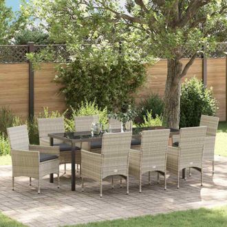 vidaXL Conjunto De Comedor De Jard&iacute;n 9 Pcs Gris Claro Rat&aacute;n Sint&eacute;tico Vidaxl