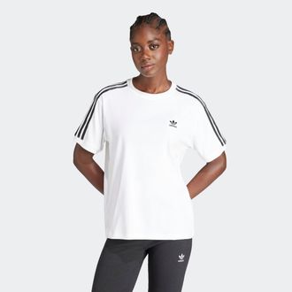 adidas T-Shirt ADIDAS ORIGINALS 3 STRIPE TEE, Damen, Gr. XXL, weiss (wei&szlig;), Obermaterial: 94% Baumwolle, 6% Elasthan, gestreift, normal, Rundhals, Shirts T-S