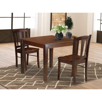 East West Furniture OXDL3-MAH-W - 3-Pc Dining Room Table Set- 2 Wooden Chair and Kitchen Dining Table - Wooden Seat and Slatted Chair Back - Mahogany Finish