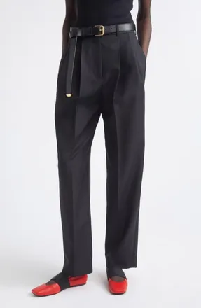 Givenchy Double Pleat Wool & Mohair Trousers in Black at Nordstrom, Size 12 Us