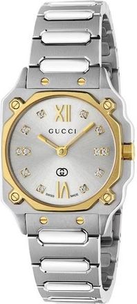 Gucci G-Flat Quartz Diamond Silver Dial Ladies Watch YA166503