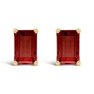 House of Brilliance 14K Gold 6x4MM Emerald Shaped Gemstone Solitaire Stud Earrings in Red Garnet | Yellow at Nordstrom