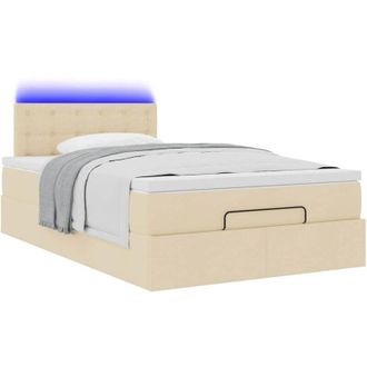 vidaXL Cama Otomana Con Colch&oacute;n Y Luces Led Tela Crema 120x190cm Vidaxl