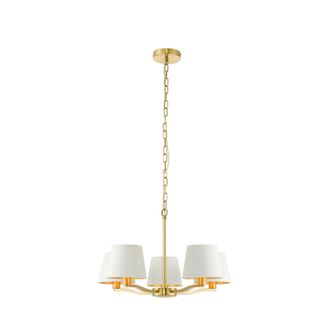 Loops Ceiling Pendant Light Satin Brass Plate & Vintage White Fabric 5 x 40W E14