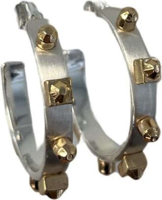 Smith & Co Womens Mixed Metal Hoop Earring In Silver With Matte Gold Stones