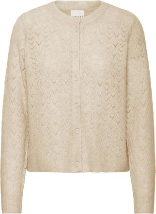 Ichi Gebreide Cardigan Oxford Tan - Dames - Vesten - Beige - XL - Wol - Truien & Vesten