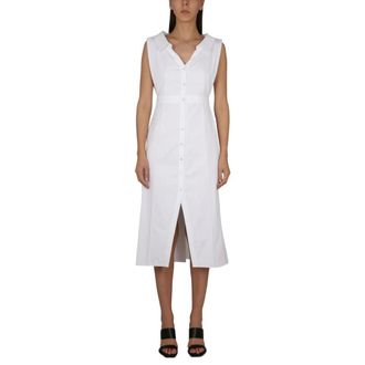 Alexander McQueen Mouwlloze Midi-jurk met Kraag en Knopen - Dames - Jurken - Wit - Maat: L