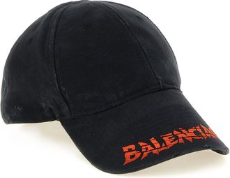 Balenciaga Distressed Logo Baseball Cap Baseball Cap - Black