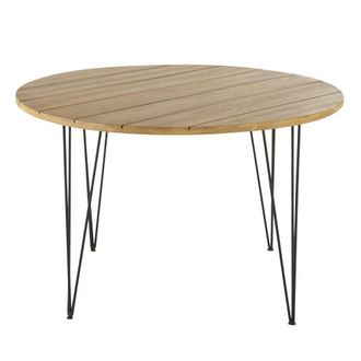 Maisons du monde Mesa de jard&iacute;n redonda de acacia maciza y metal negro para 4 plazas D.120