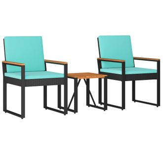 vidaXL Juego De Muebles De Exterior Con Coj&iacute;n 3 Pcs Negro Y Turquesa Vidaxl