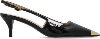 Furla Metal Slingback Schoenen met Hak - Dames - Pumps - Zwart - 38 1/2 EU - Leer - Schoenen