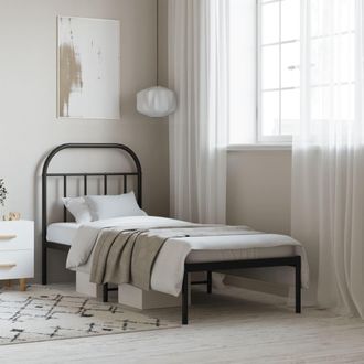 vidaXL Estructura Cama Sin Colch&oacute;n Con Cabecero Metal Negro 75x190 Cm Vidaxl